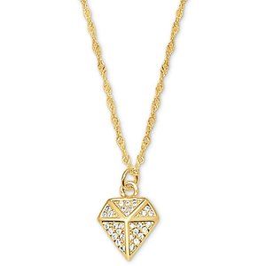 Gold Plated Sterling Silver Dainty Diamond Pendant Necklace